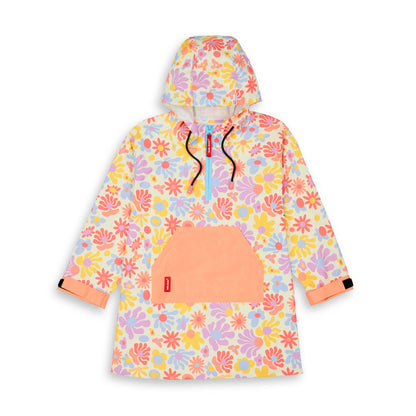 Poncho antipioggia impermeabile con cappuccio Retro Flowers per bambino – vista piatta, frontale