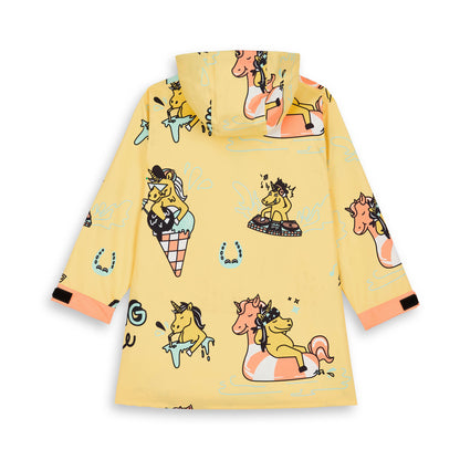 Poncho antipioggia con cappuccio Unicorn per bambino – vista piatta, da dietro