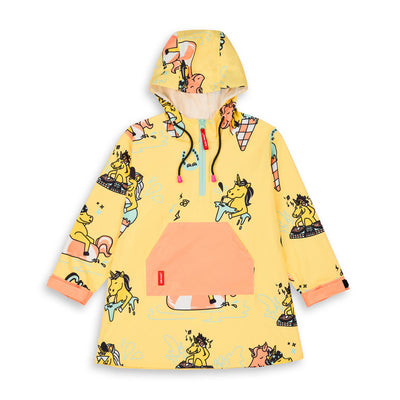 Poncho antipioggia impermeabile con cappuccio Unicorn per bambino – vista piatta, frontale