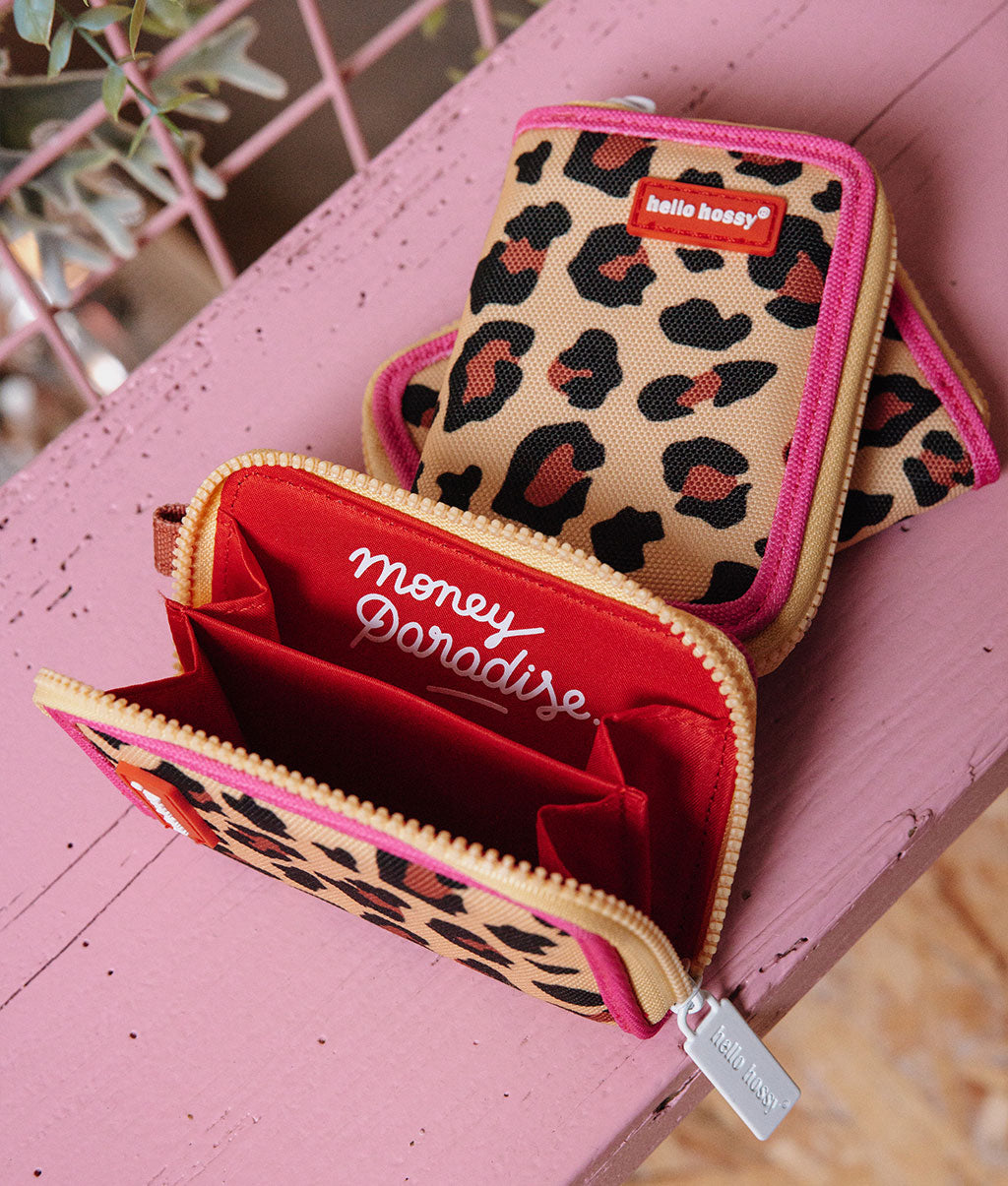 Portamonete bambino beige con stampa leopard, interno rosso Hello Hossy