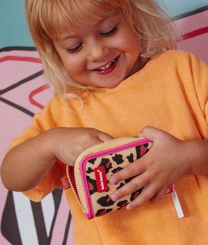 Portamonete bambino Beige stampato leopard bordo rosa Hello Hossy