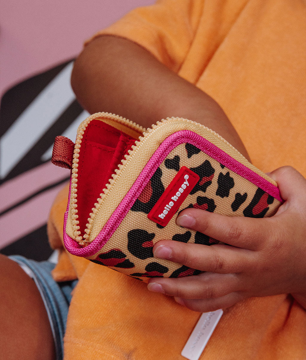 Portamonete da bambino Beige con stampa leopard e chiusura rosa Hello Hossy