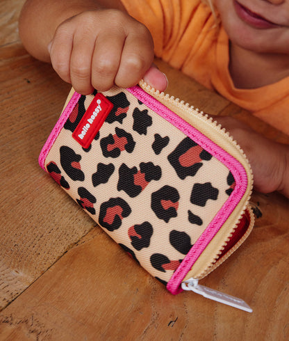 Portamonete bambino Beige con motivo leopard e bordatura rosa Hello Hossy