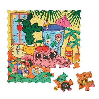Puzzle per bambino Hello Hossy "Cherry Safari" parzialmente assemblato – vista piatta – sfondo bianco