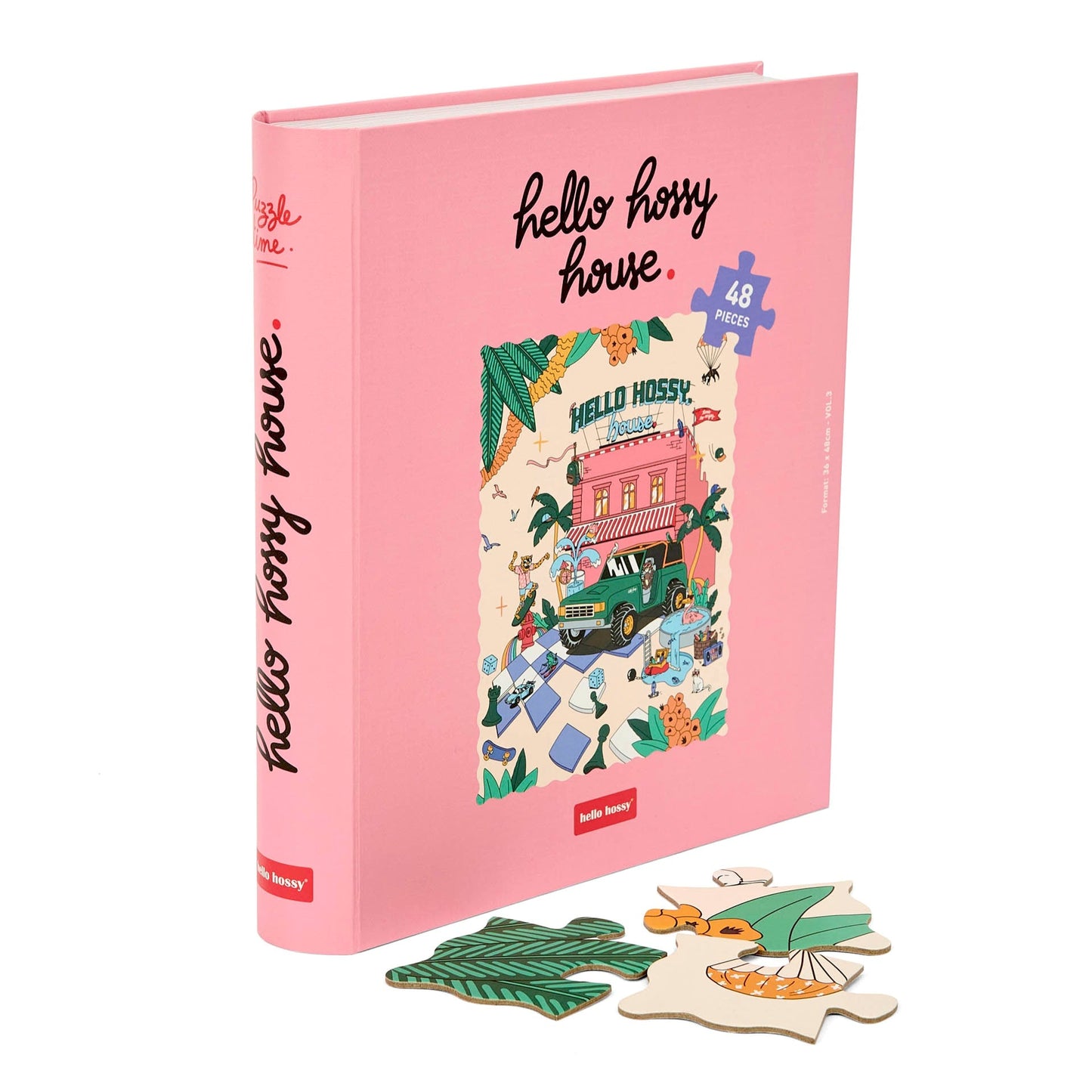 Puzzle per bambini Hello Hossy in formato libro – 36 pezzi – retro illustrato con messaggio del brand – vista frontale