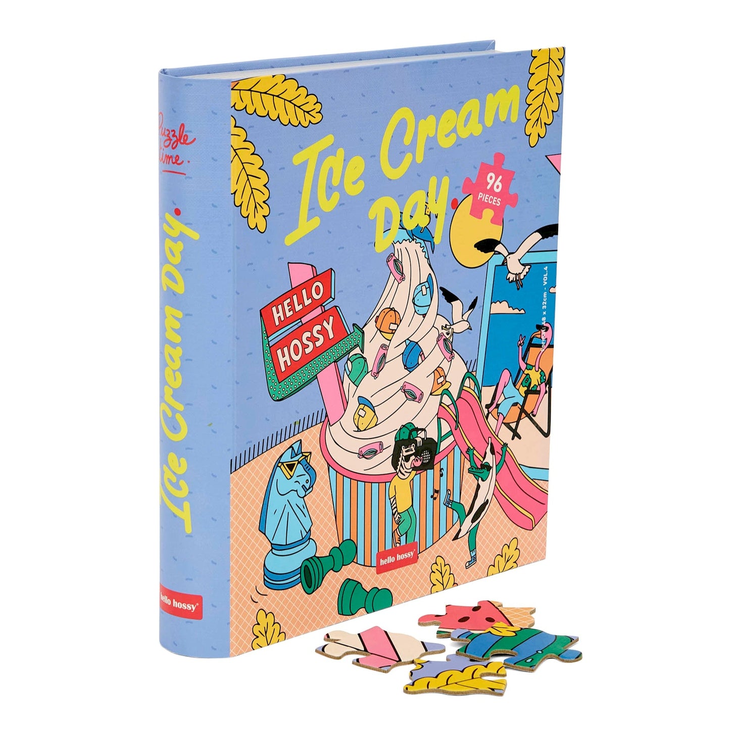 Puzzle per bambini Hello Hossy a forma di libro – 96 pezzi – retro illustrato con messaggio del brand – vista frontale