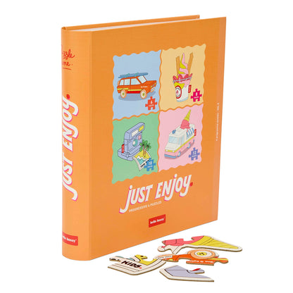 Puzzle evolutivi per bambini Hello Hossy a forma di libro – retro illustrato con messaggio del brand – vista frontale
