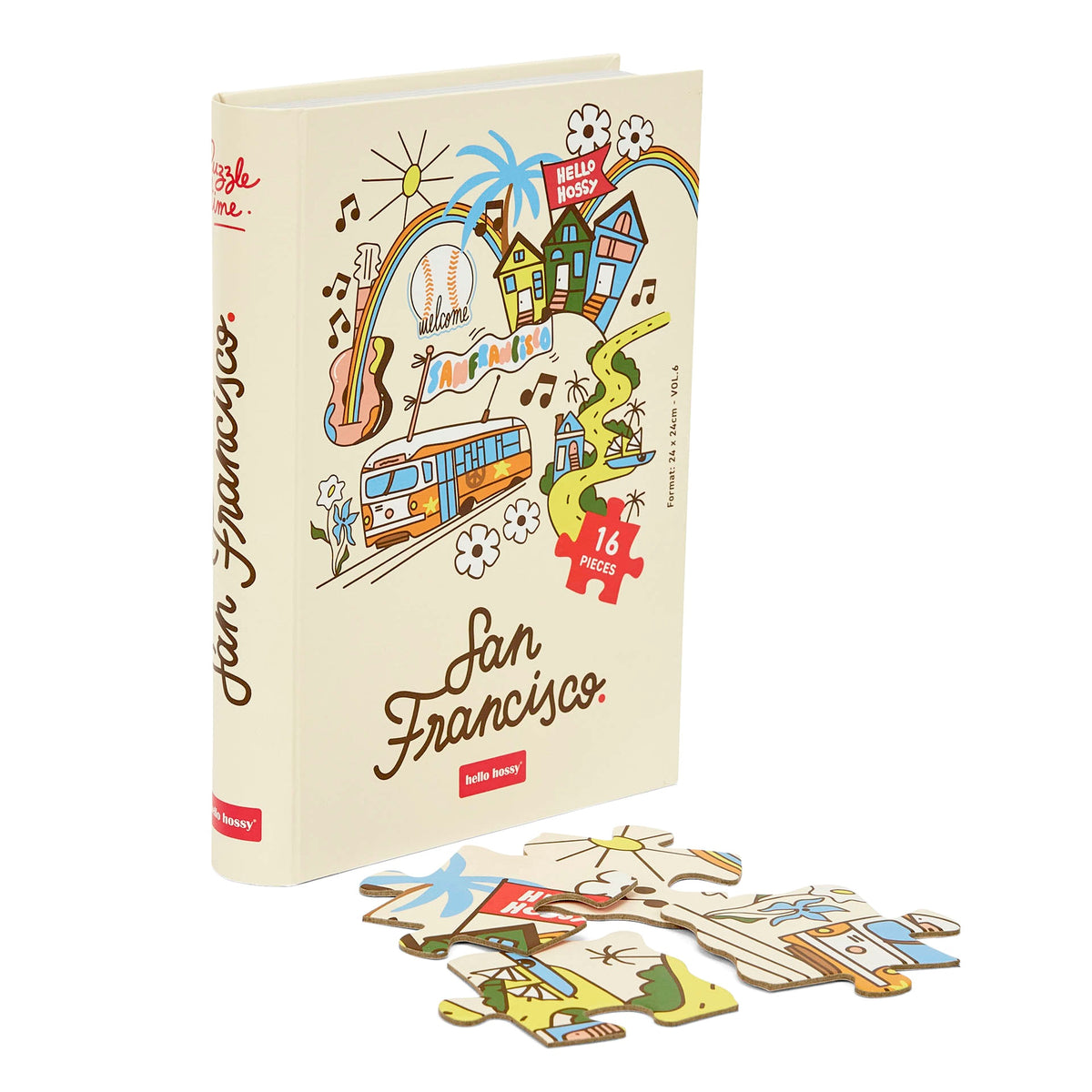 Puzzle per bambini Hello Hossy in formato libro – 16 pezzi – retro illustrato con messaggio del brand – vista frontale
