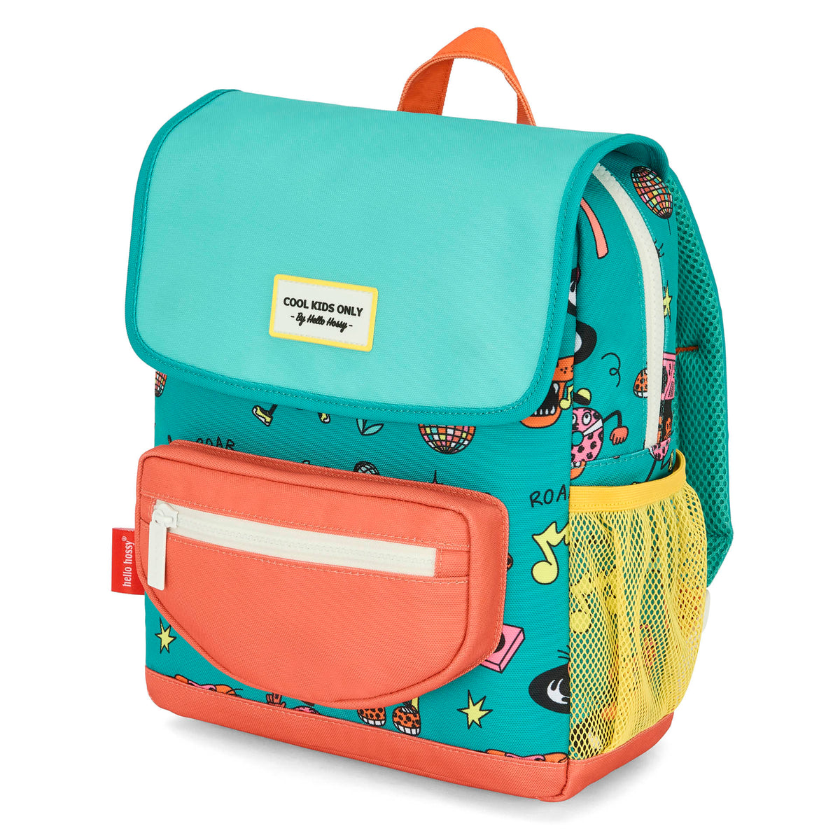Zaino per bambini verde corallo con motivo animali e tasca frontale Hello Hossy