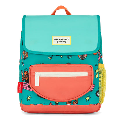 Zaino per bambini verde corallo con motivo animali, tasca gialla Hello Hossy