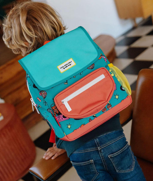 Zaino da bambini verde corallo stampato animali Hello Hossy
