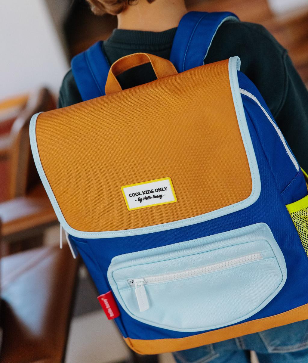 Zaino bicolore blu per bambini con tasca frontale con zip Hello Hossy