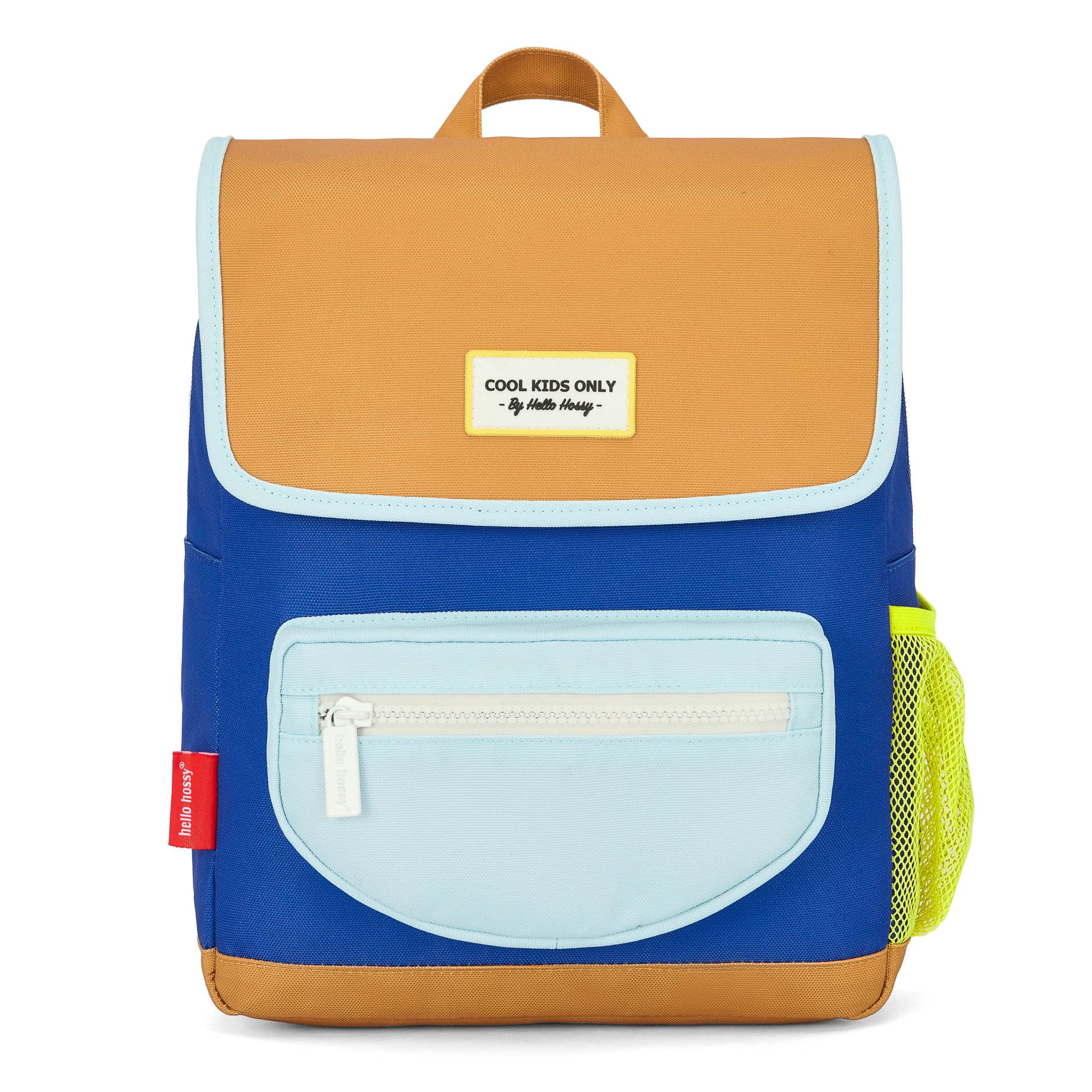 Zaino per bambini blu, custodia con zip, guscio color cammello Hello Hossy