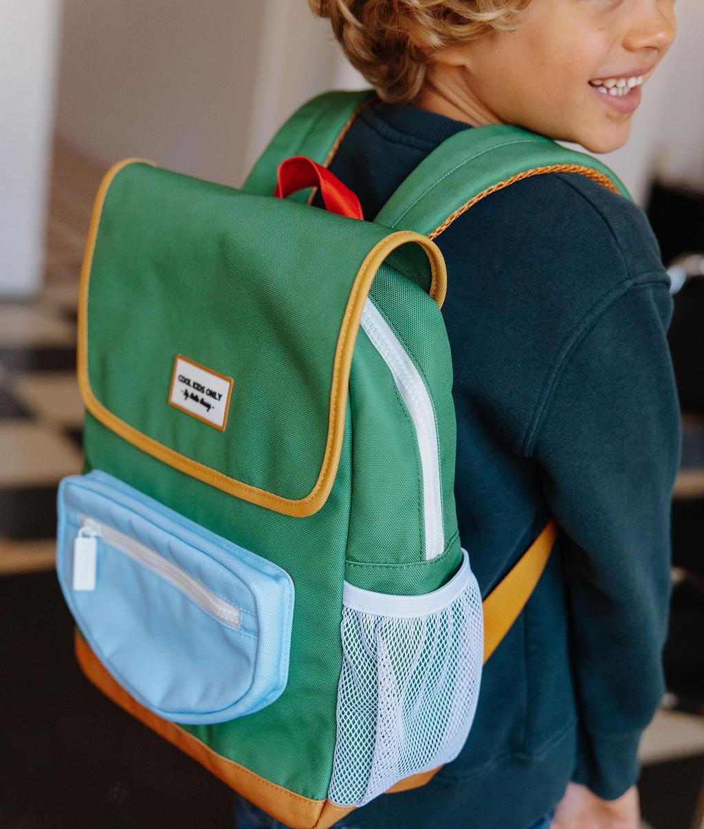 Zaino bambino verde tasca blu dettagli gialli Hello Hossy