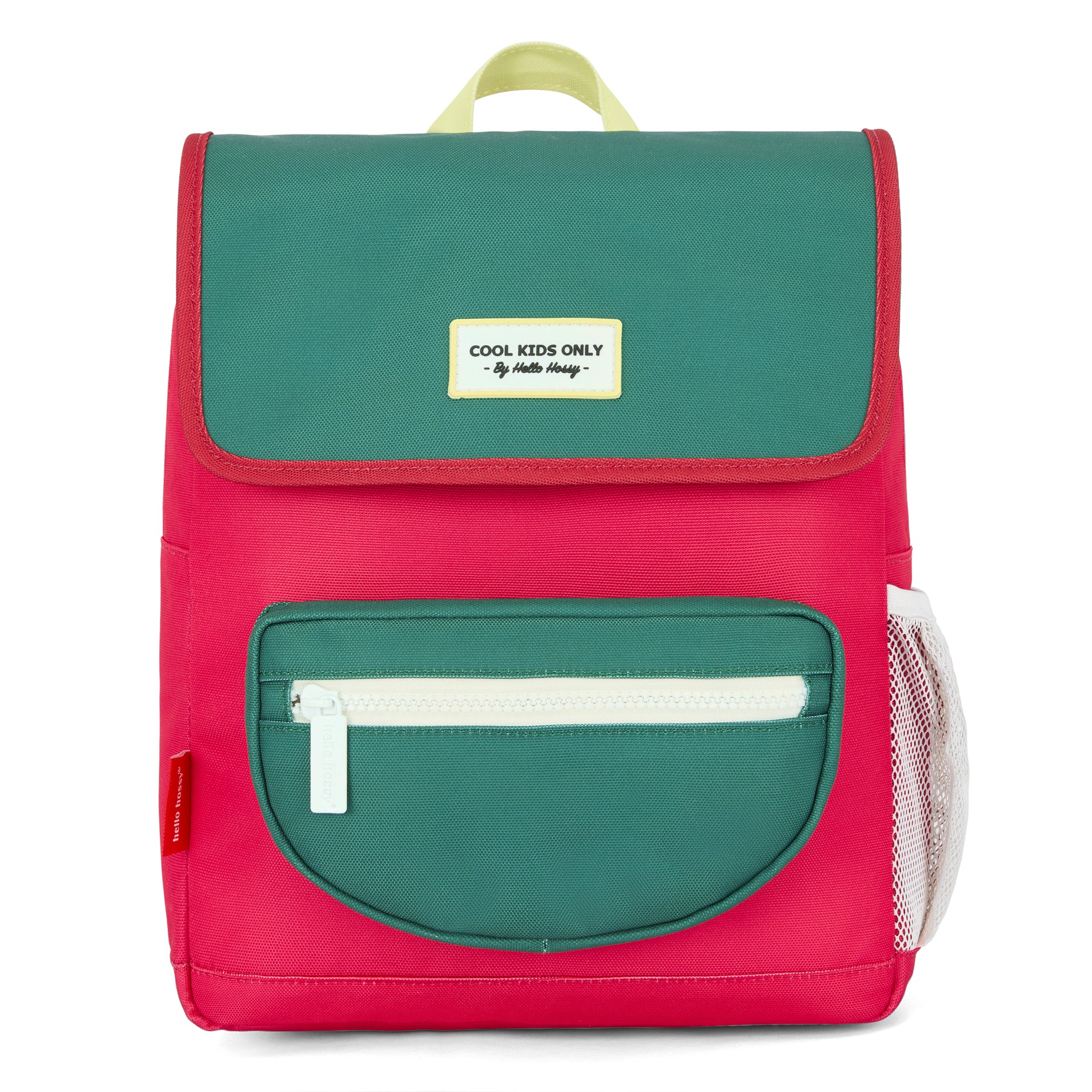 Zaino per bambini framboise verde con tasca con zip Hello Hossy