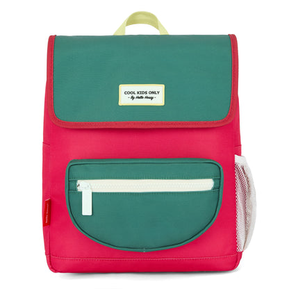 Zaino per bambini framboise verde con tasca con zip Hello Hossy