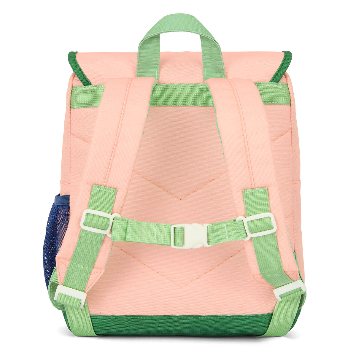 Zaino per bambini rosa con dettagli verdi e tasca a rete Hello Hossy