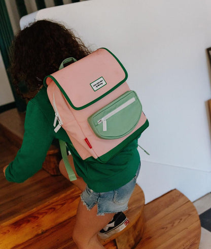 Zaino per bambini rosa con tasca verde Hello Hossy