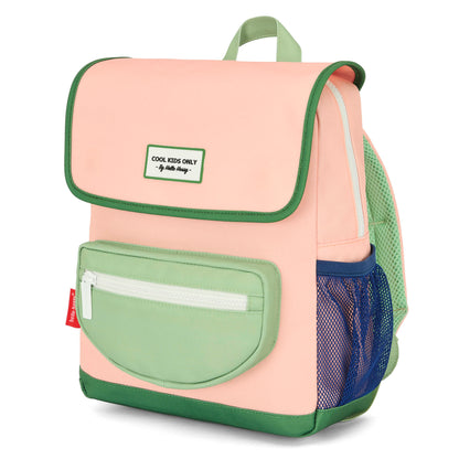Zaino bambino rosa e verde, tasca frontale Hello Hossy