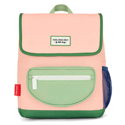 Zaino bambino rosa e verde, tasca frontale Hello Hossy