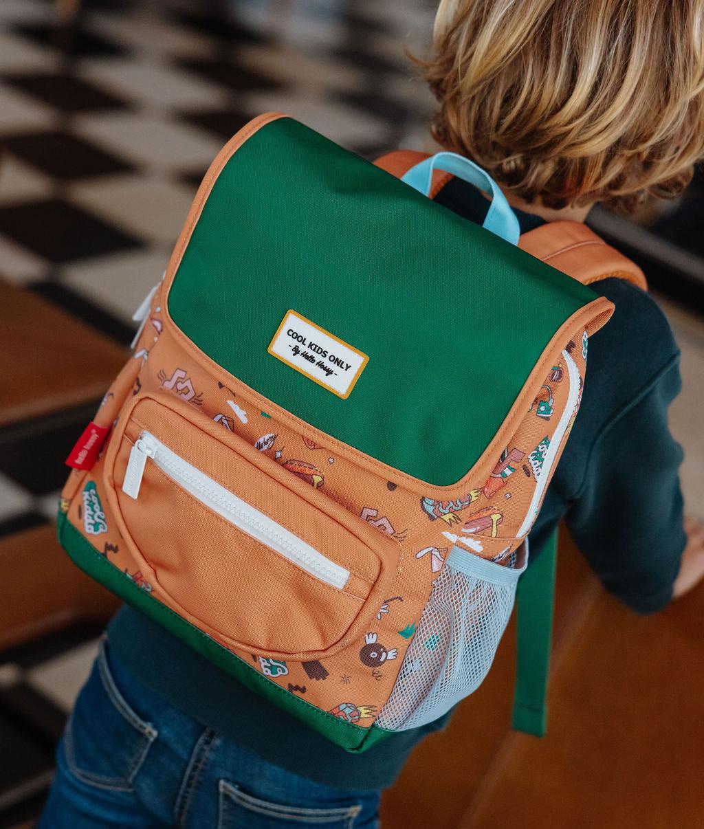 Zaino per bambino marrone e verde con motivo musica Hello Hossy