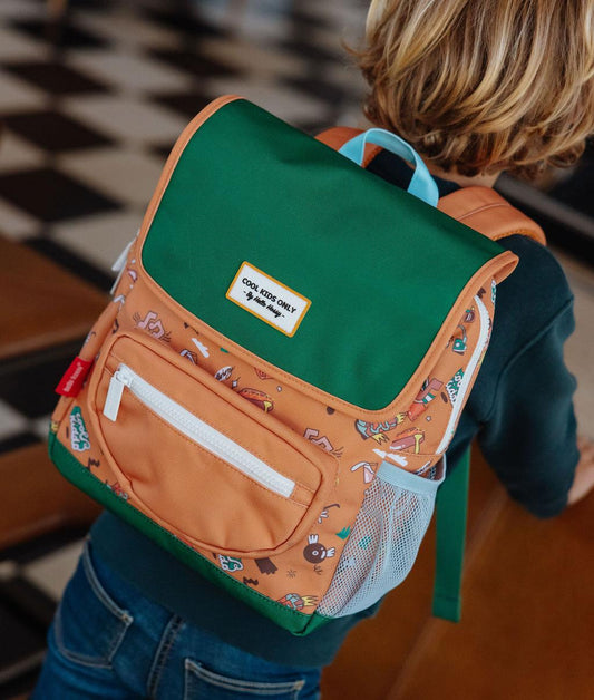 Zaino per bambino marrone e verde con motivo musica Hello Hossy