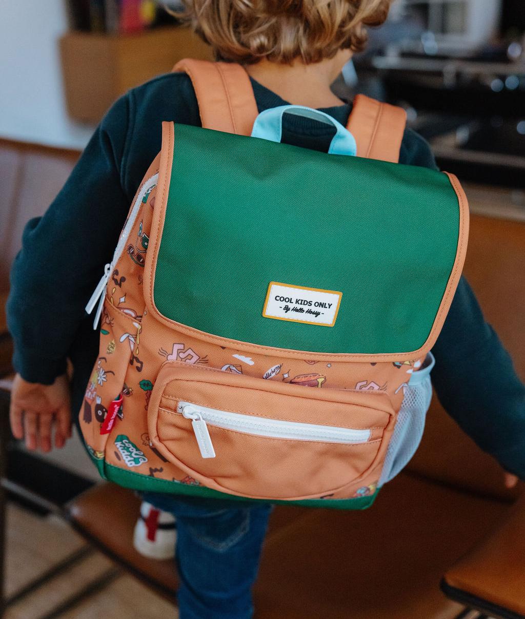 Zaino per bambino marrone e verde con motivo musica Hello Hossy