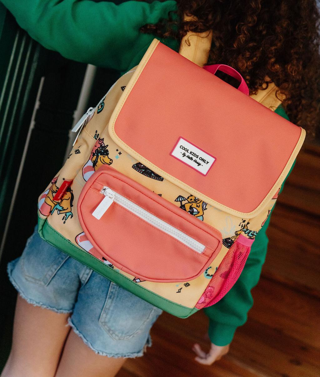 Zaino per bambini giallo rosa con motivo unicorno patch Hello Hossy