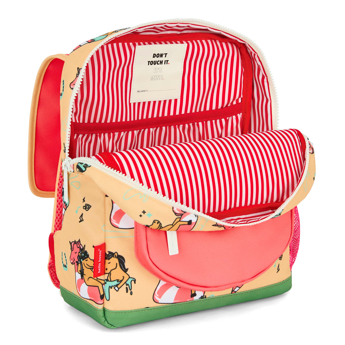 Zaino bambino giallo rosa motivo unicorno fodera a righe Hello Hossy