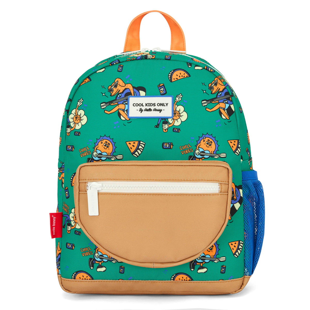 Zaino bambino verde stampato animali tasca marrone Hello Hossy
