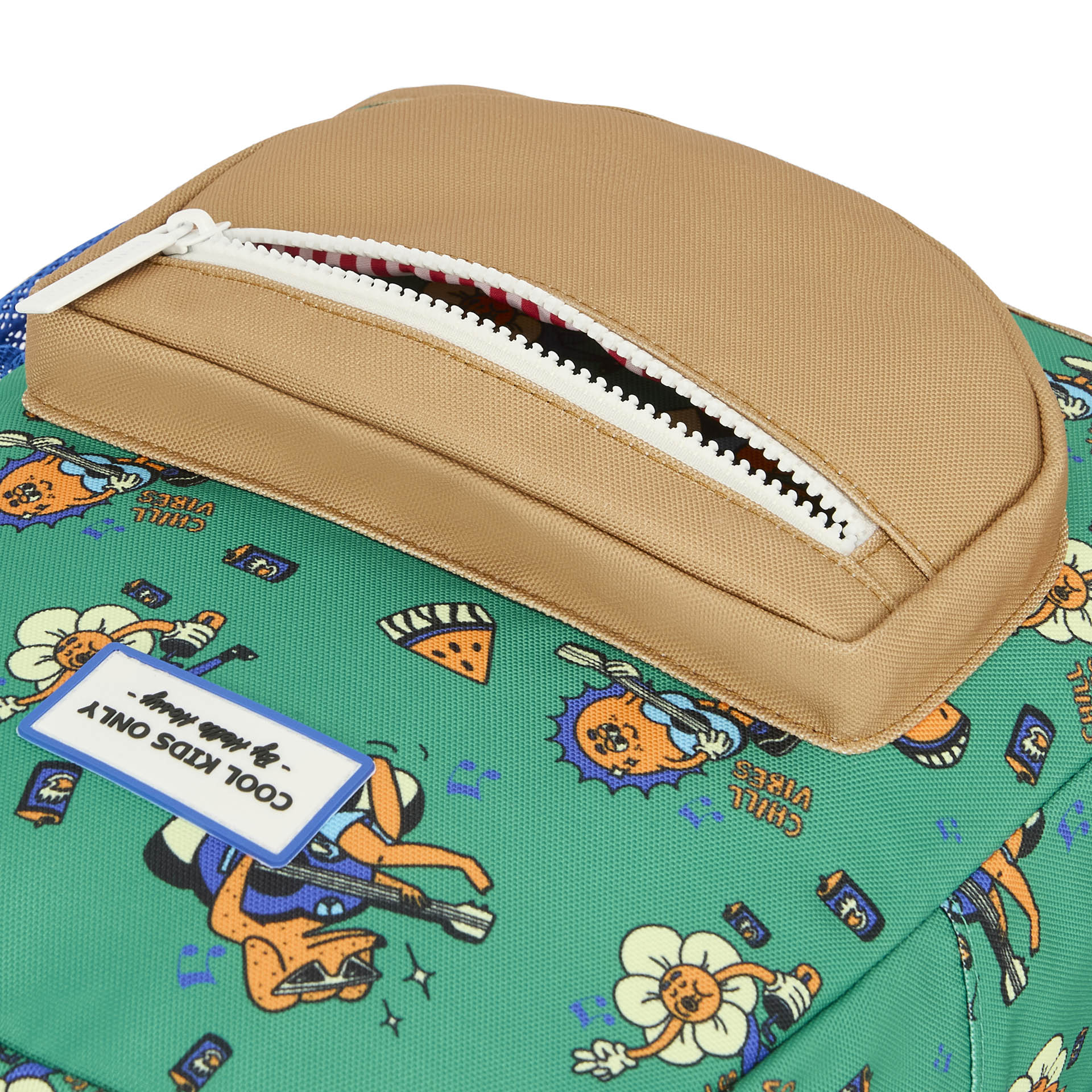 Zaino bambino verde con motivo animali e tasche a contrasto Hello Hossy