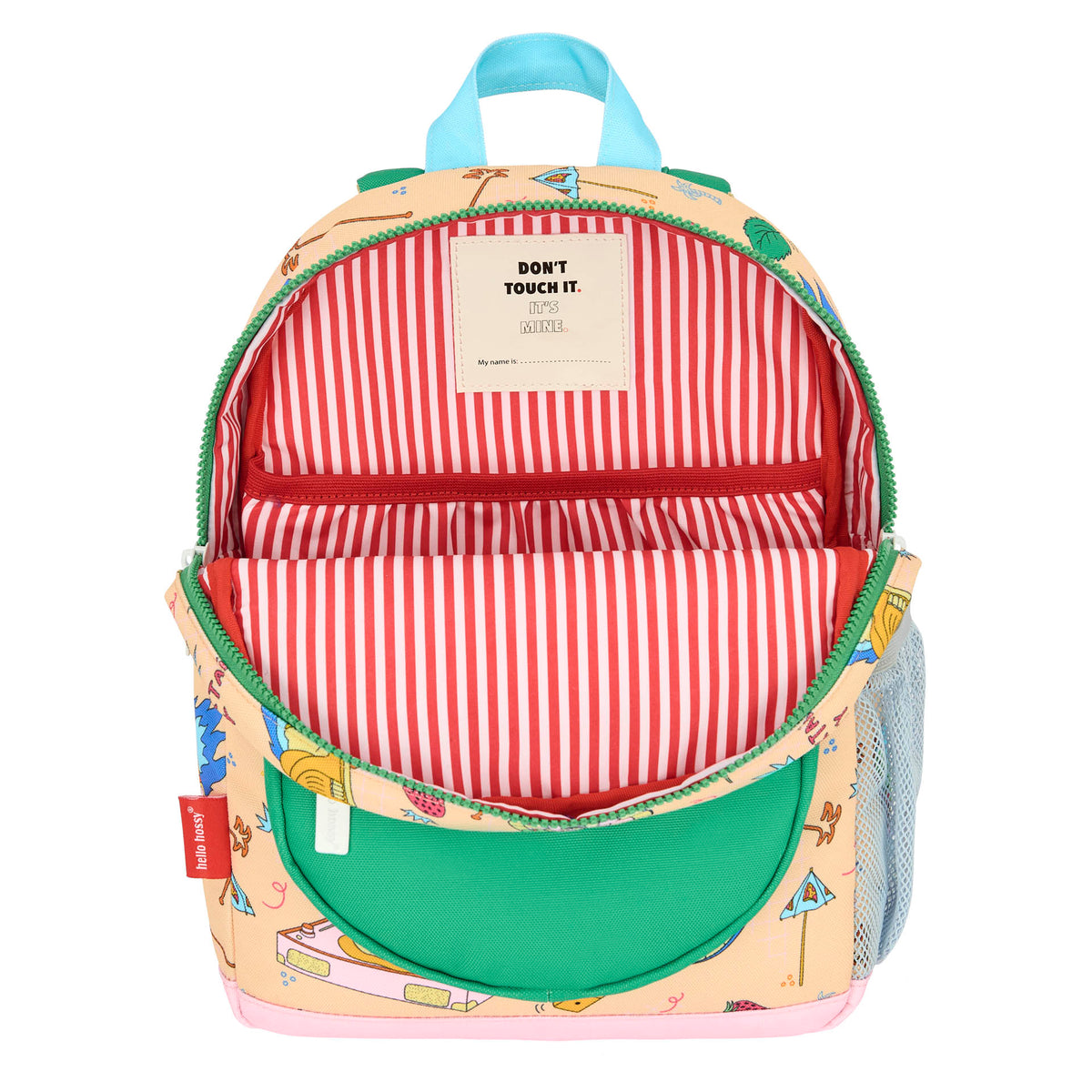 Zaino bambino Beige verde stampato food tasca anteriore Hello Hossy