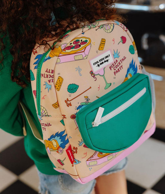 Zaino bambino beige stampato food con tasca frontale verde Hello Hossy