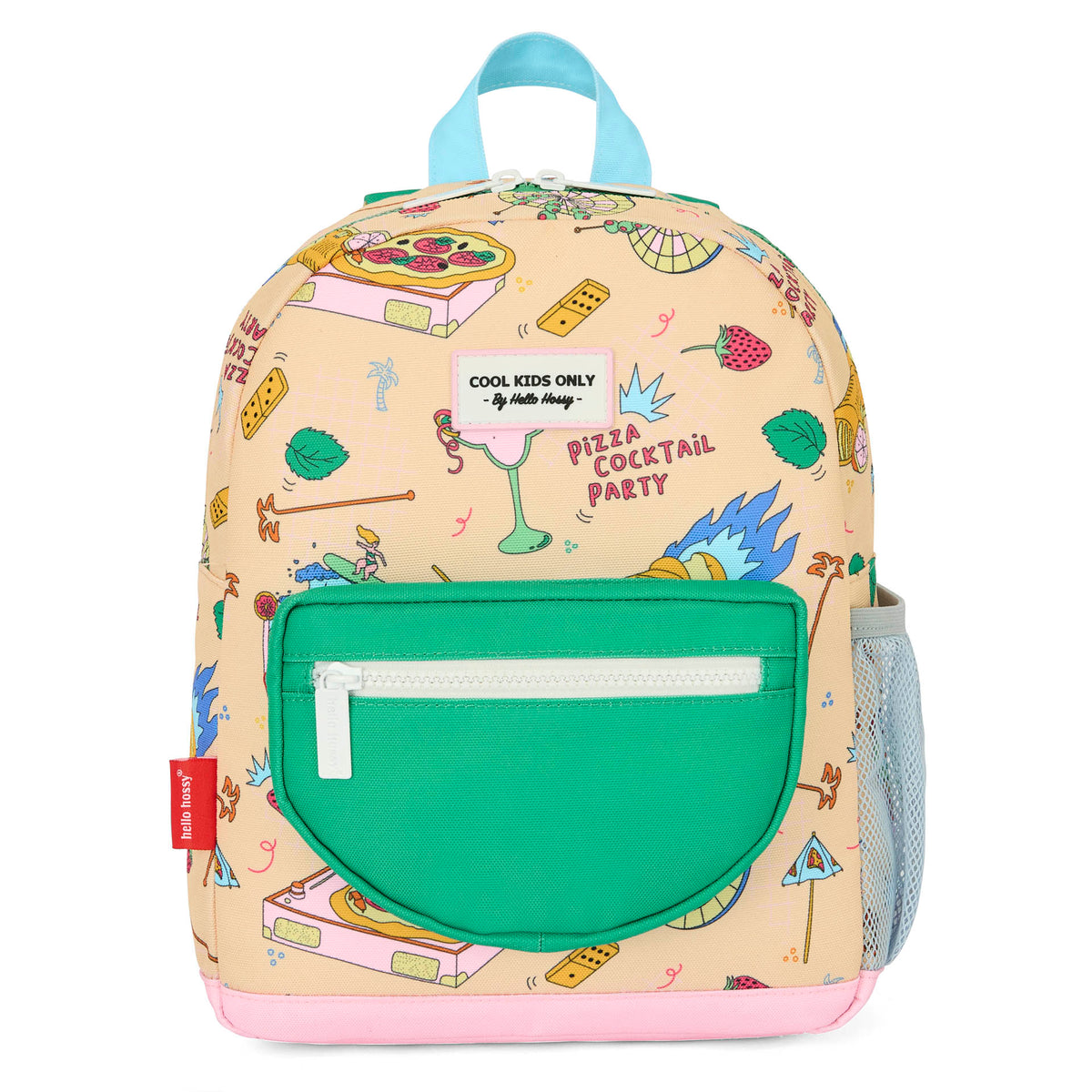 Zaino bambino beige motivo cibo tasca verde Hello Hossy