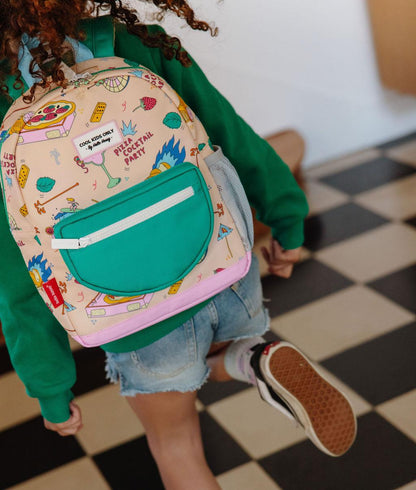 Zaino bambino beige motivi food tasca verde Hello Hossy