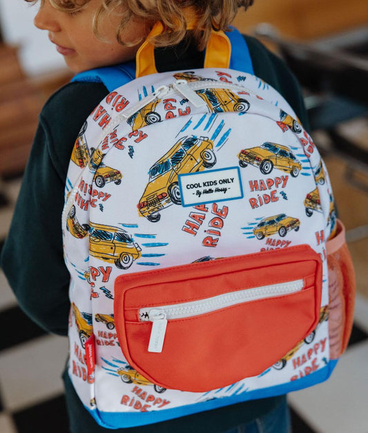 Zaino bambino bianco arancione motivo auto Hello Hossy