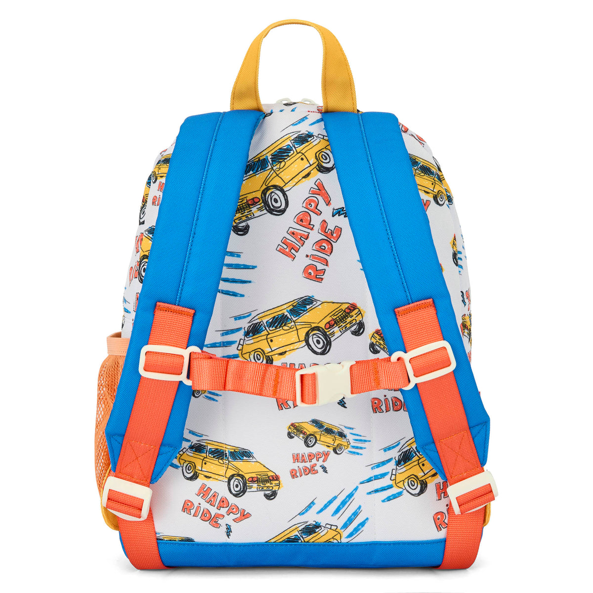 Zaino per bambini bianco con motivo auto, spallacci blu Hello Hossy