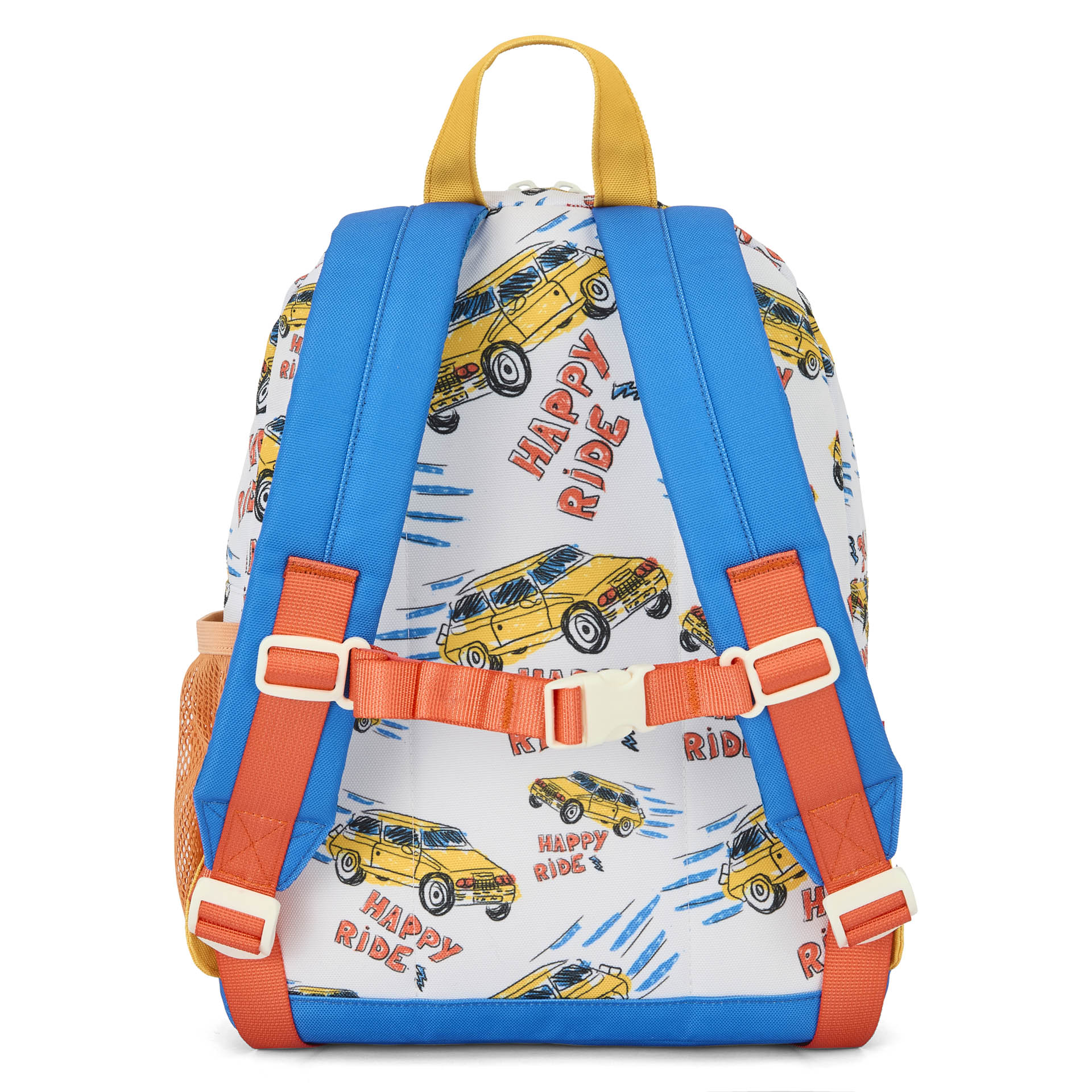 Zaino per bambini bianco con motivo auto, spallacci blu Hello Hossy