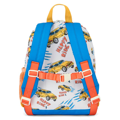 Zaino per bambini bianco con motivo auto, spallacci blu Hello Hossy