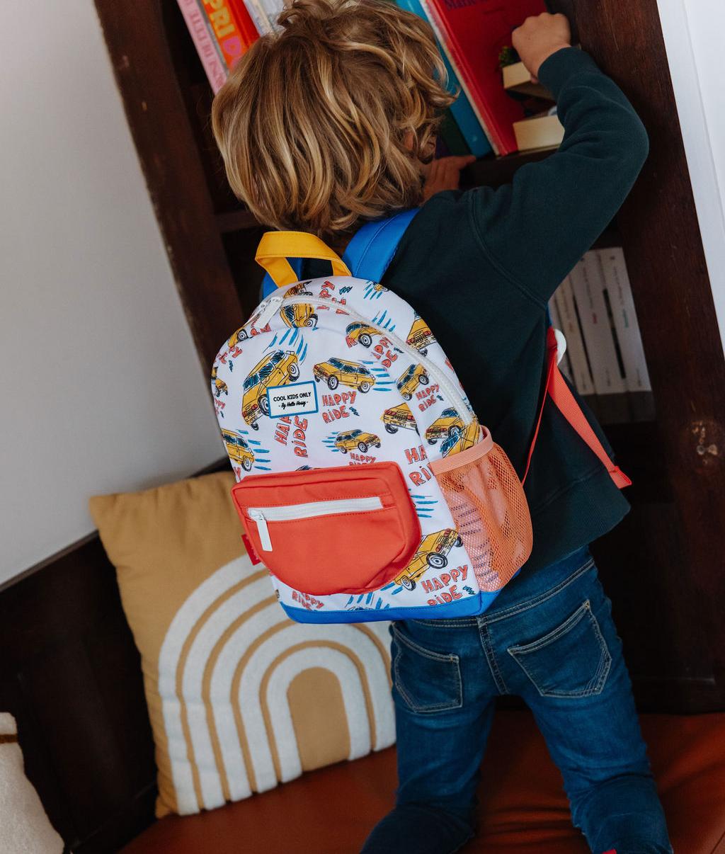 Zaino bambino bianco arancione motivo auto Hello Hossy