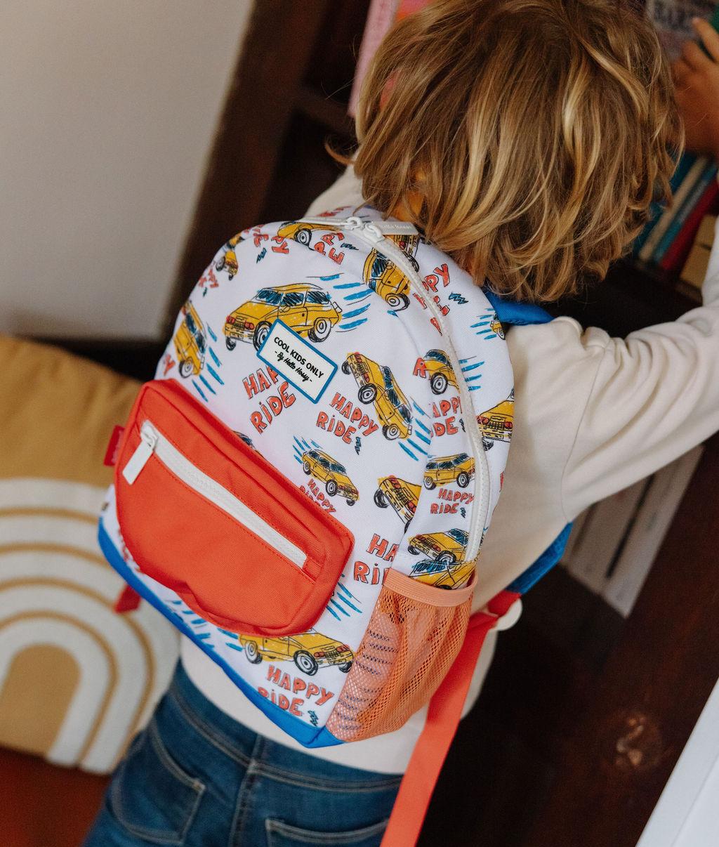 Zaino bambino bianco arancione motivo auto Hello Hossy