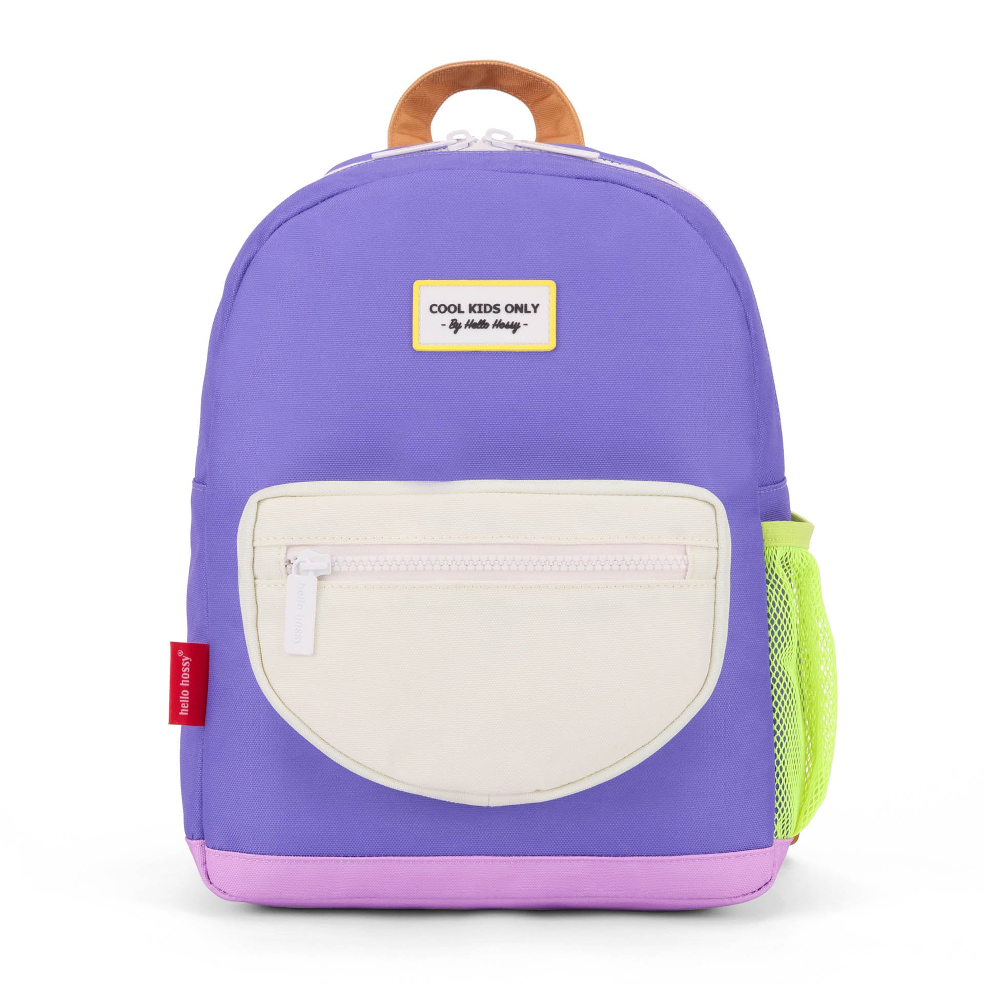 Zaino bambino viola con tasca crema e bordo rosa Hello Hossy