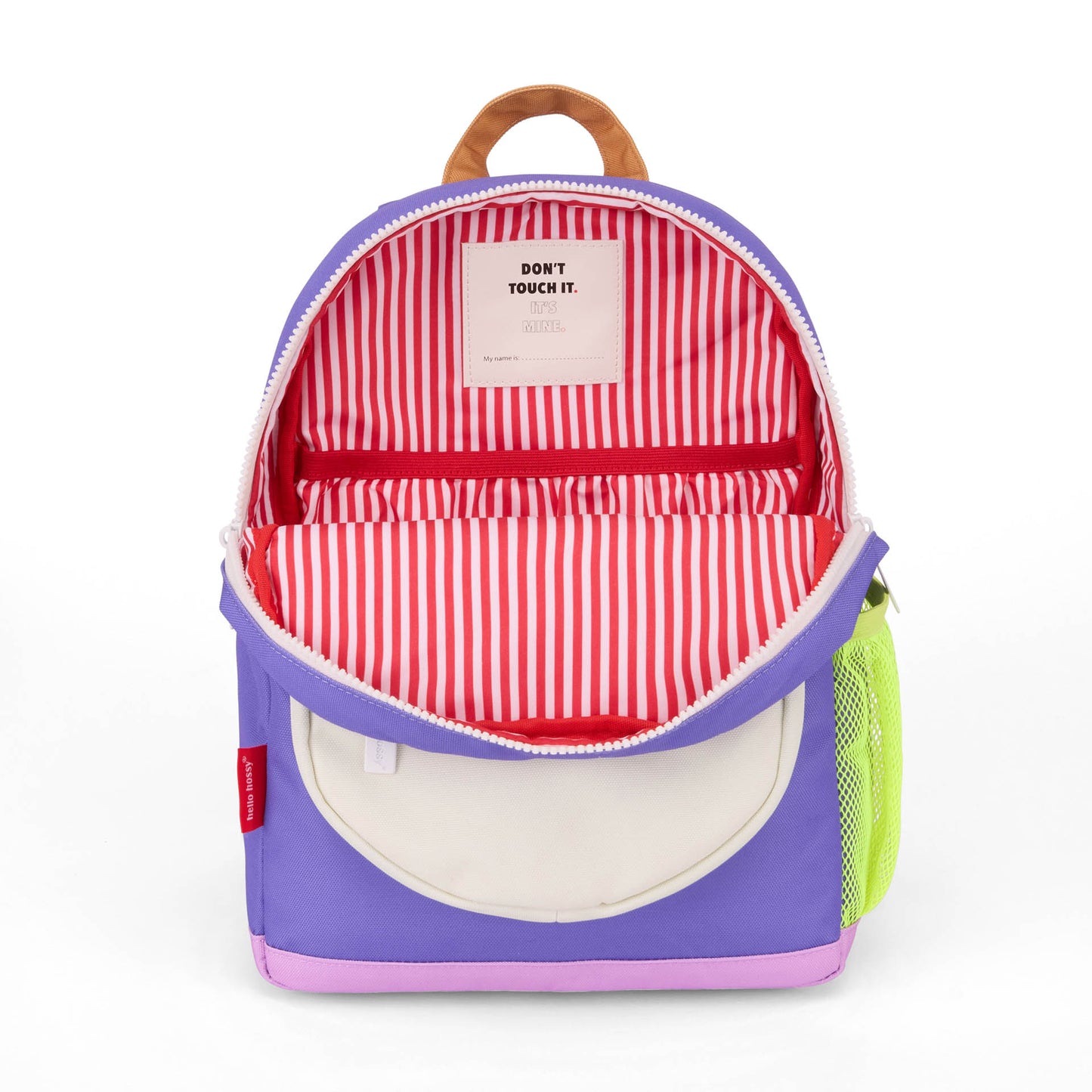 Zaino bambino viola interno a righe rosso bianco Hello Hossy
