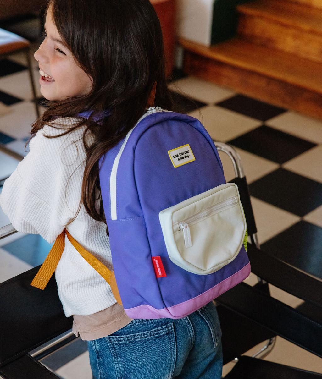 Zaino per bambini viola con tasca frontale crema Hello Hossy