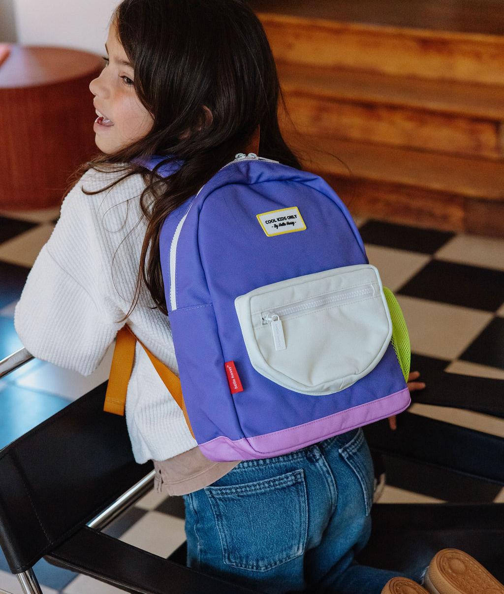Zaino per bambini viola tasca bianca Hello Hossy
