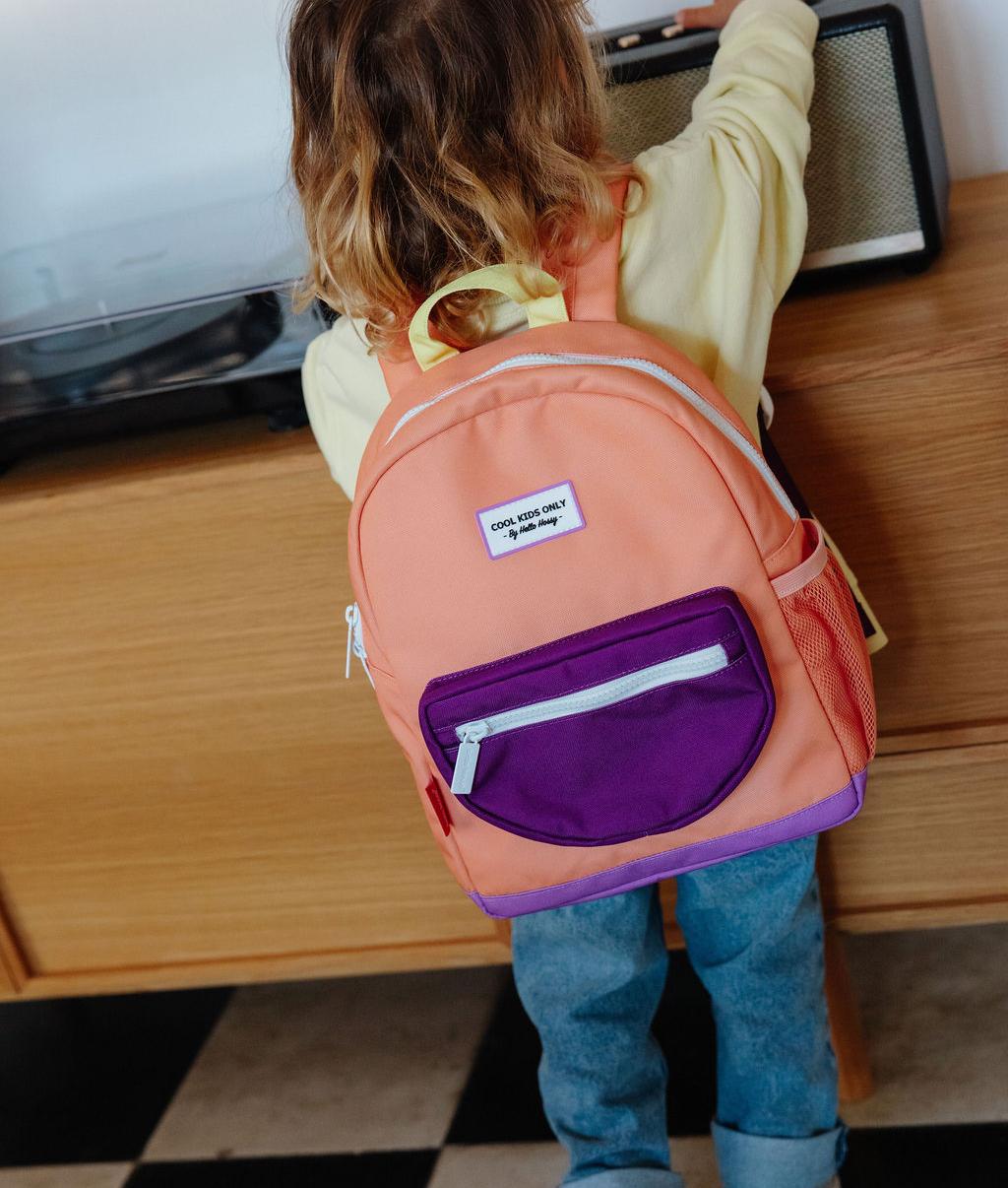 Zaino bambino arancione tasca violette Hello Hossy