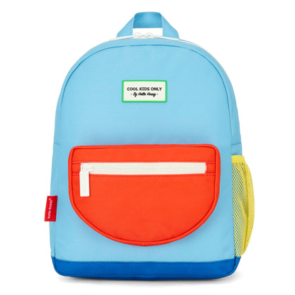 Zaino per bambino blu, tasca arancione, rete gialla Hello Hossy