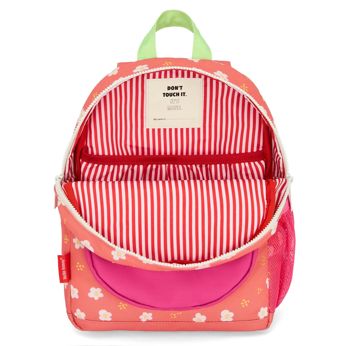 Zaino per bambini corallo con motivo a fiori, interno a righe Hello Hossy