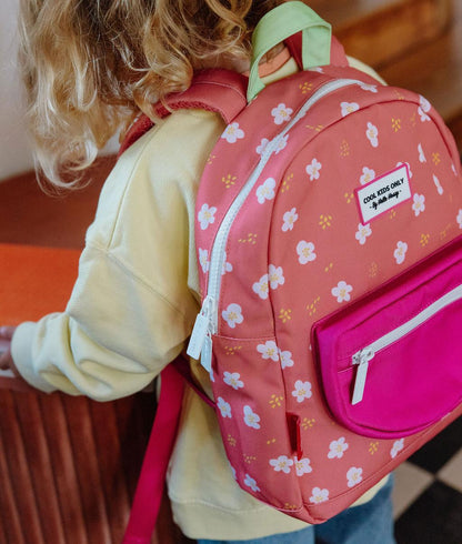 Zaino per bambini corallo stampato a fiori con tasca fuchsia Hello Hossy