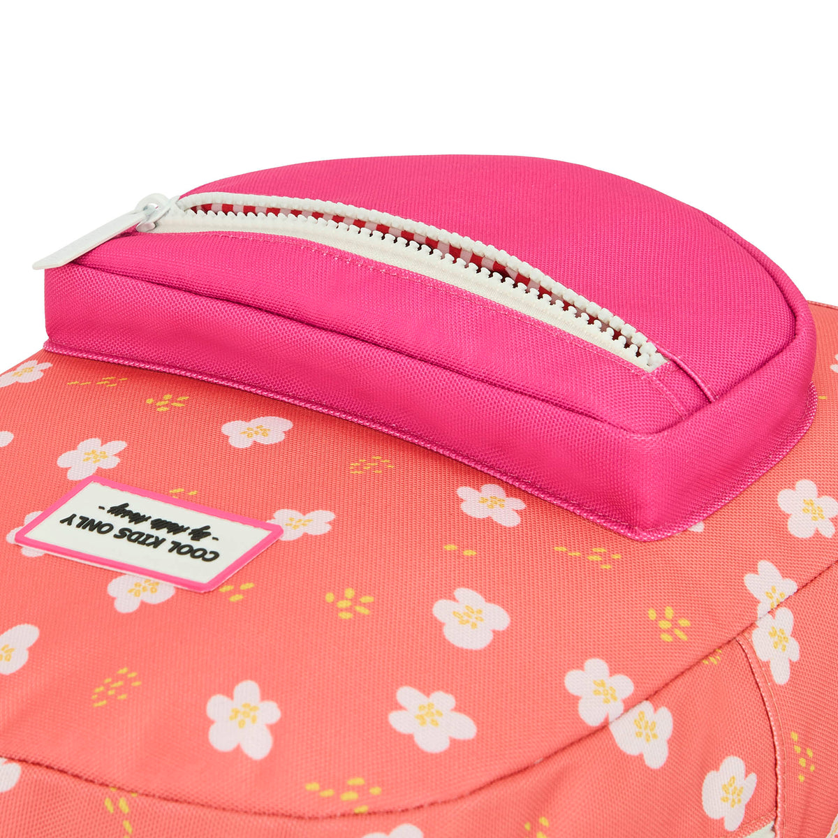 Zaino per bambini corallo, stampa fiori, dettaglio rosa Hello Hossy